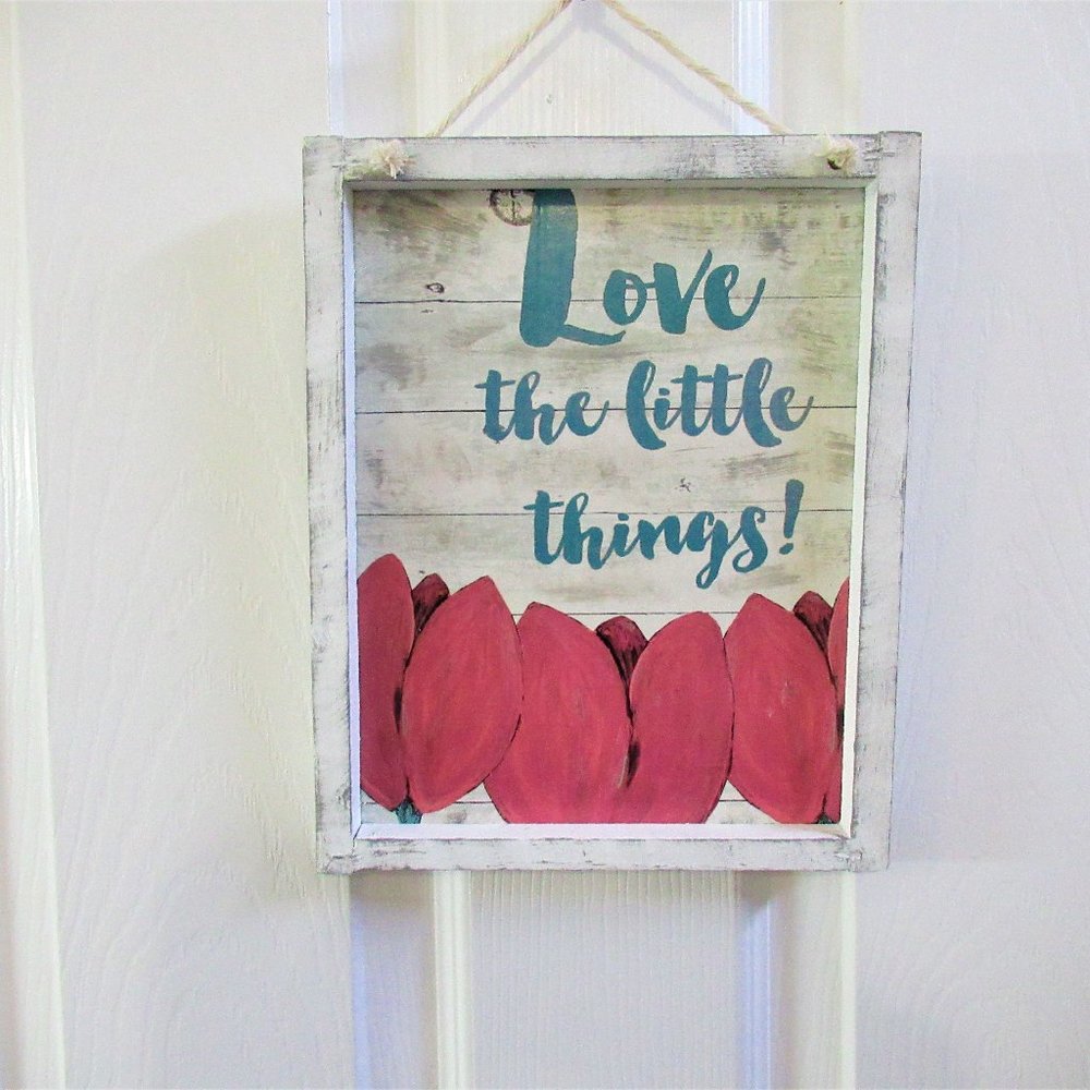 NEW farmhouse Love the little things framed wall hanging sign decor 8" x 10"